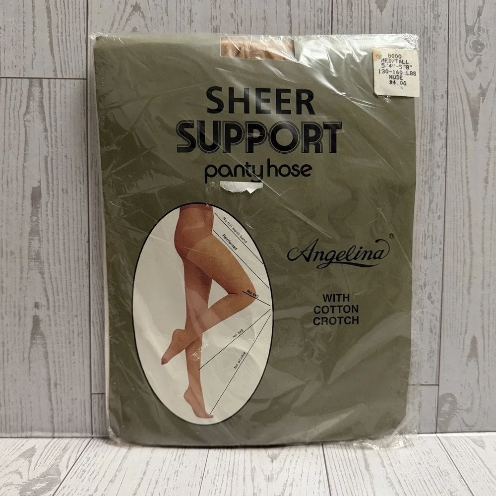 Angelina Sheer Support Pantyhose M/Tall 8000 Color‎ Beige Nude Cotton Crotch USA
